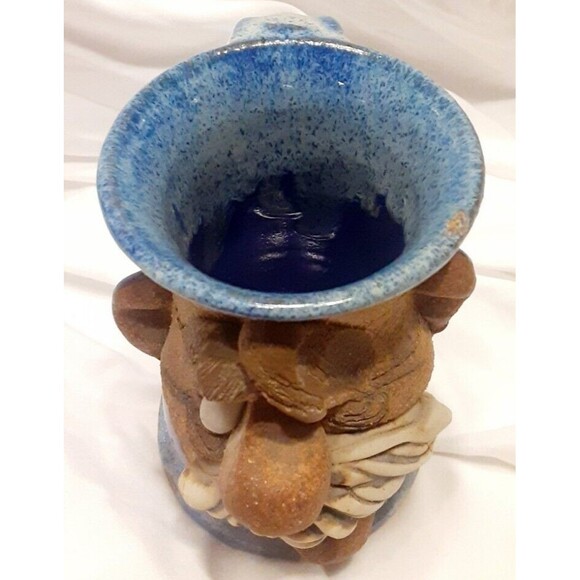 Vintage Ugly Funny Face Decorative Blue Pottery Mug 5”Tall Signed Handmade - Picture 4 of 6
